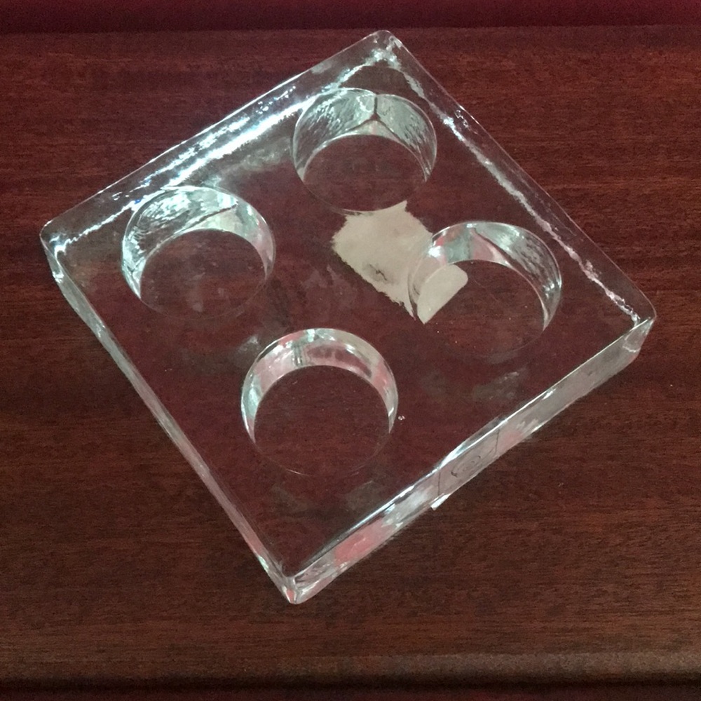 Vintage In Habit Circles Four Tea Light Heavy Glass Candle Holder